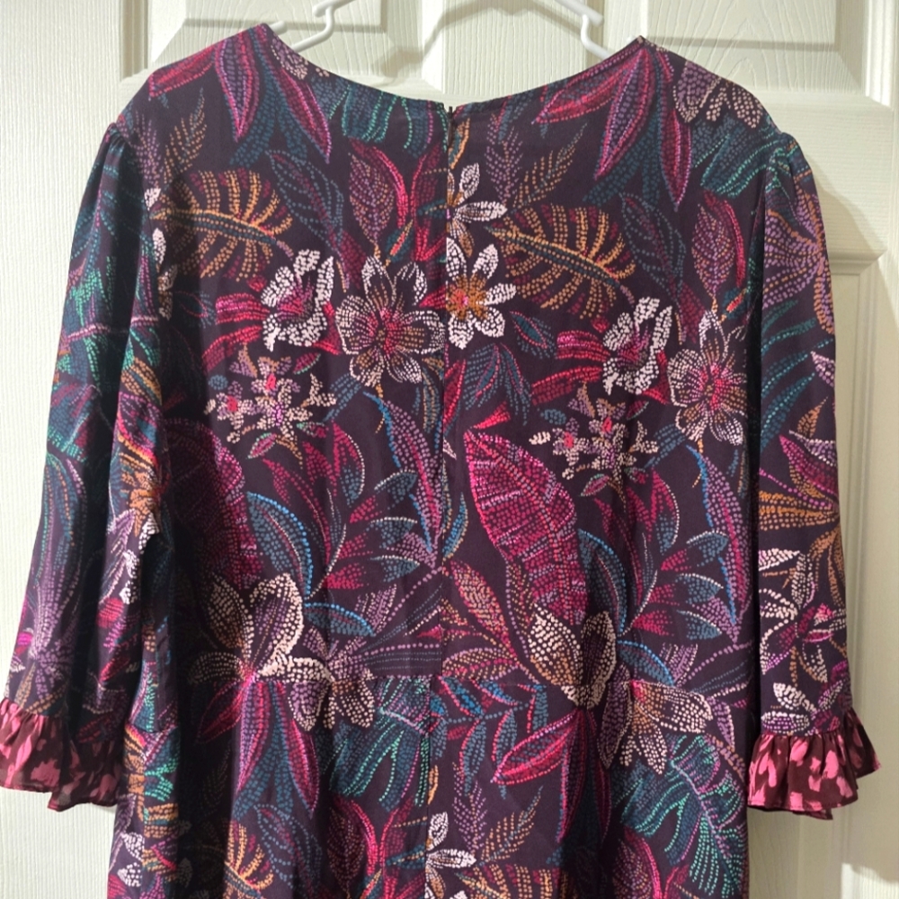 NWT Johnny Was Alicante Tunic Silk Shift Dress, Tropical Print, Ruffle Hem, XL. - Picture 9 of 16